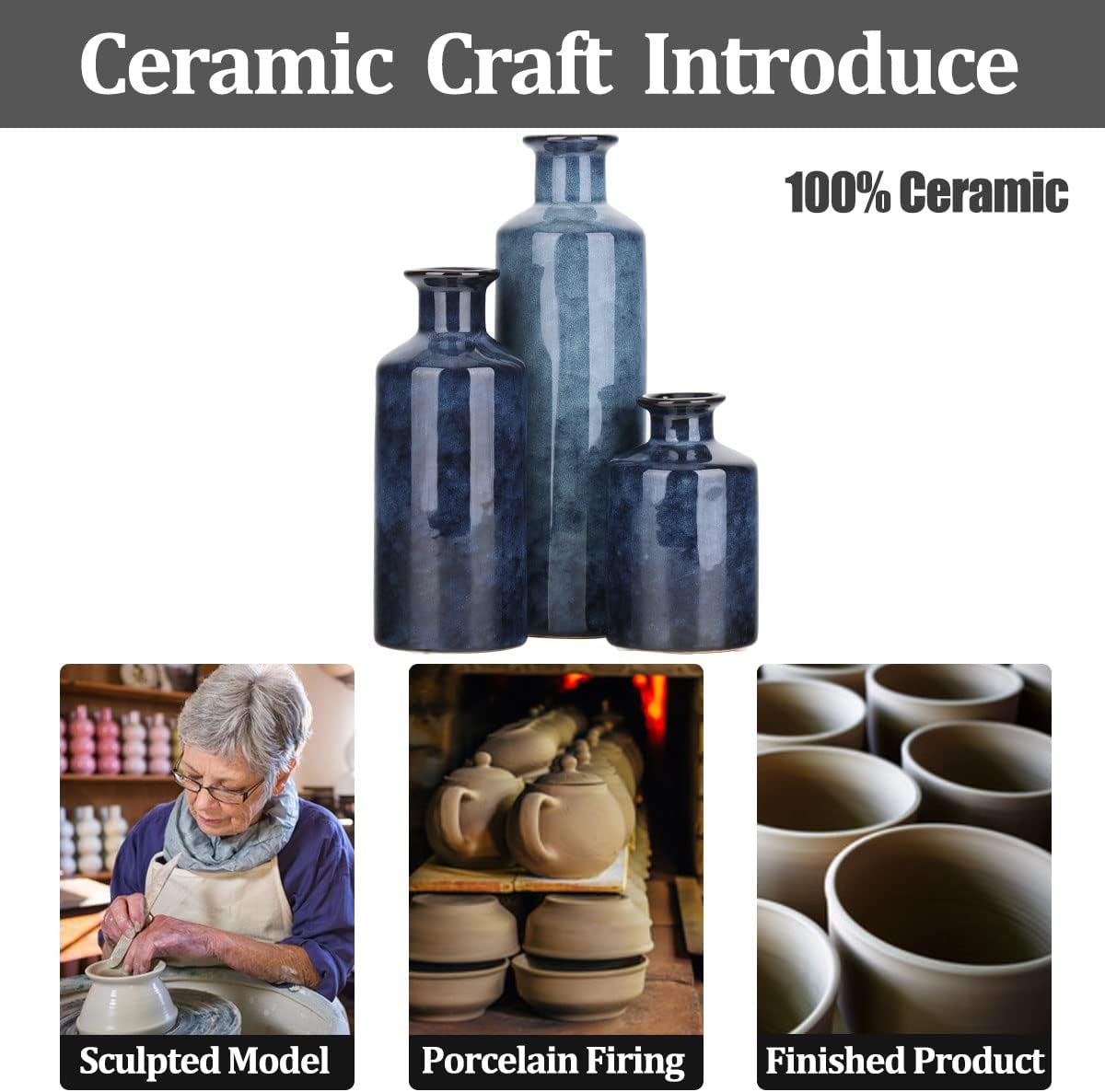 The Indigo Horizon Vase Trio